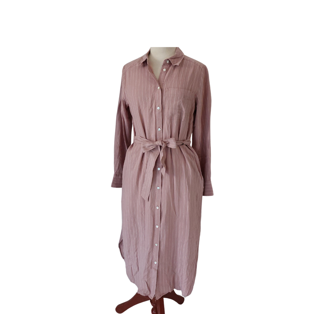 Marks & Spencer Pink Striped Collared Belted Long Dress | Brand New |