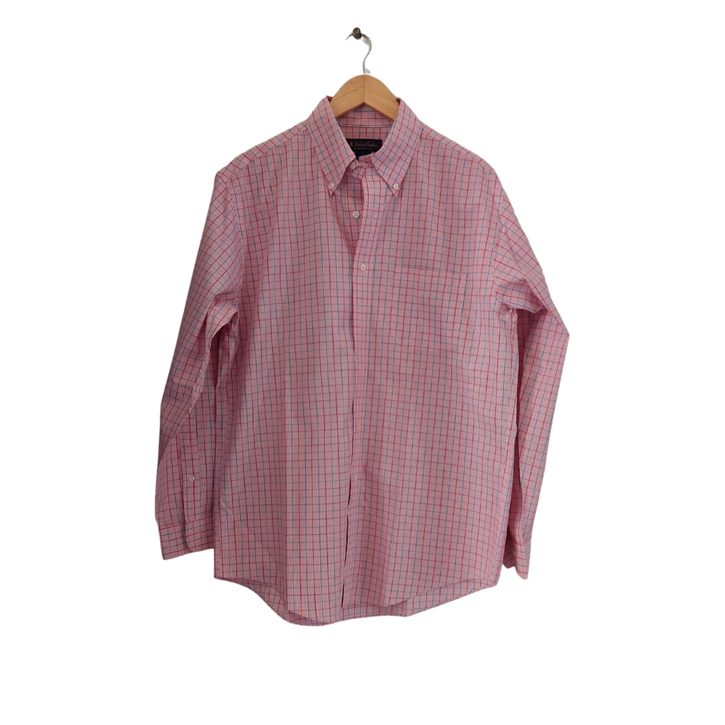 Brooks Brothers Men's Pink Checked Collared Shirt | Like New |