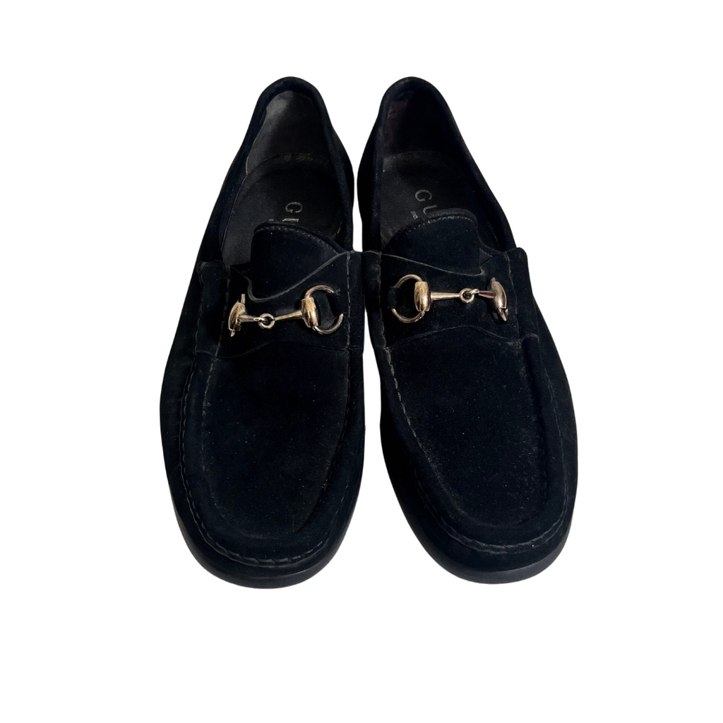 Gucci Women's Black Suede Horse-bit Loafers | Pre Loved |