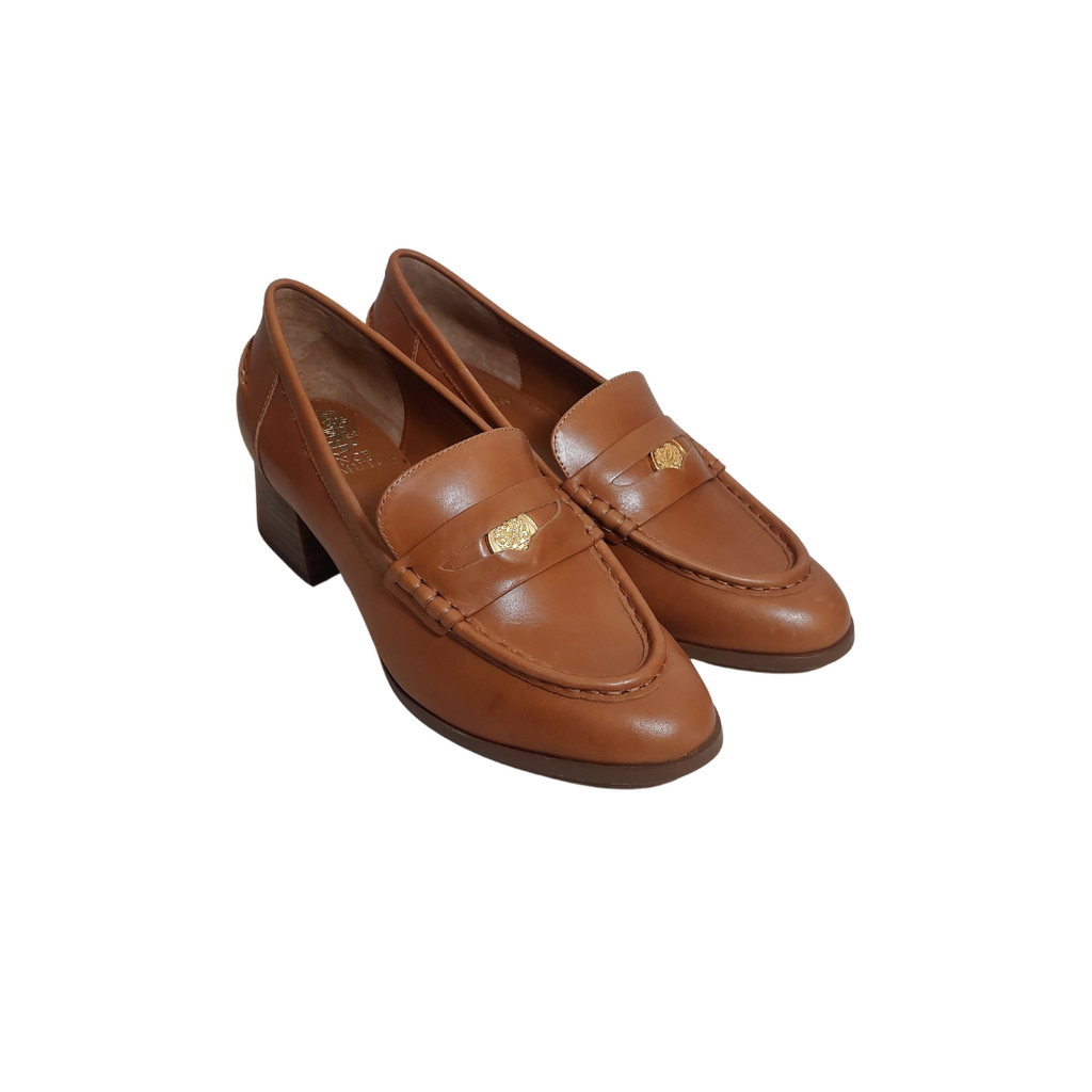 Vince Camuto Tan Leather Block Heel Loafers | Like New |