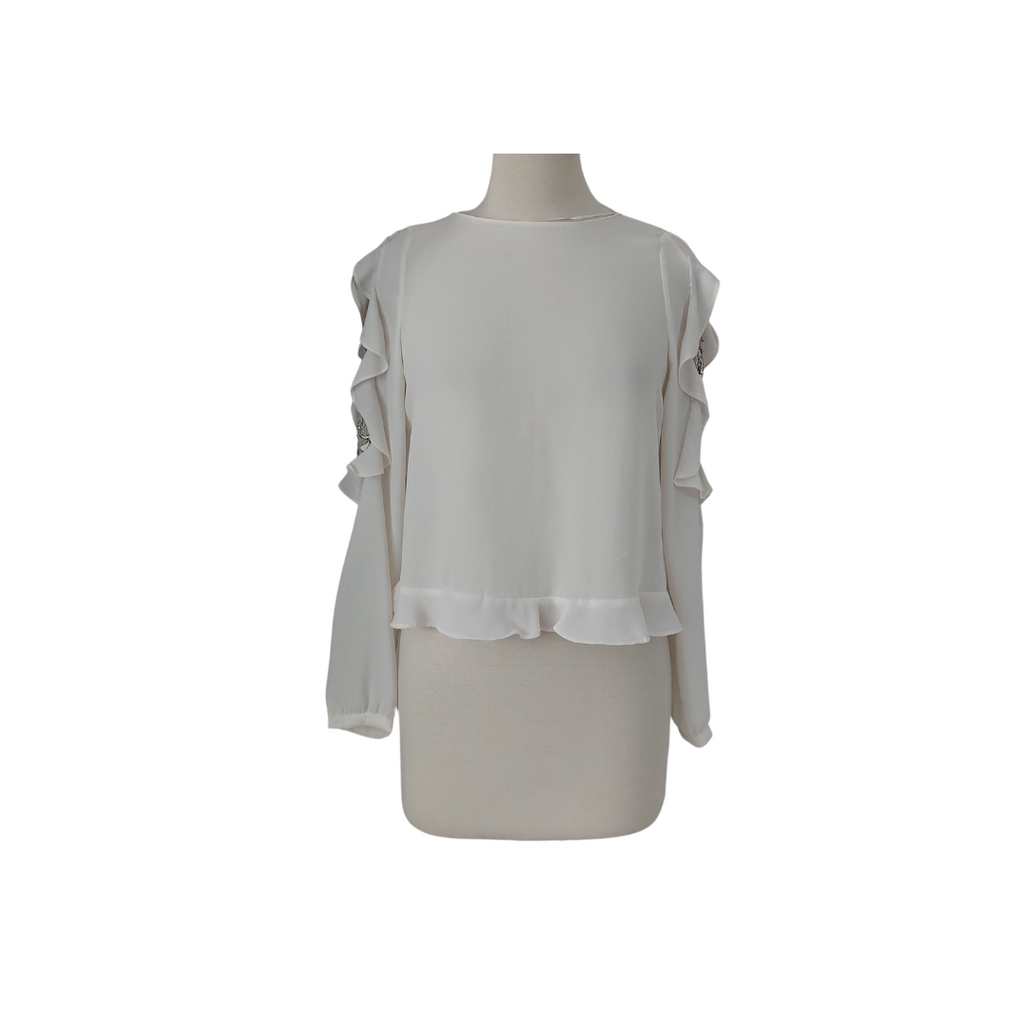 Zara Off White Semi Sheer Lace Trim Top | Gently Used |