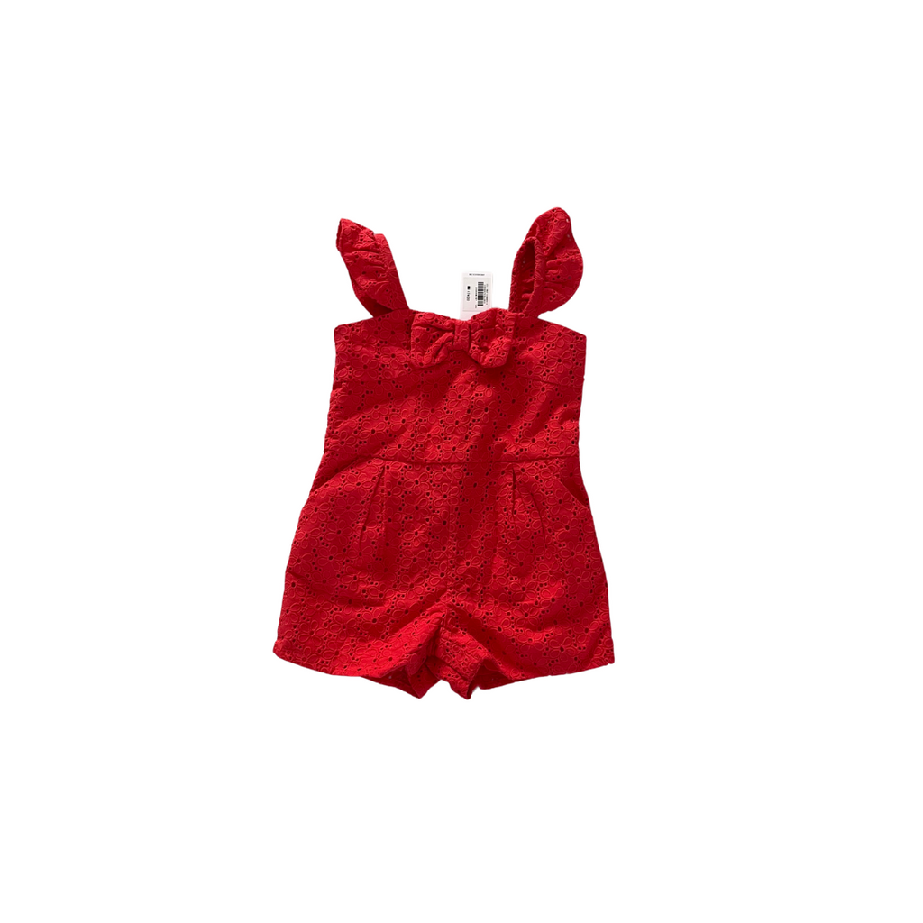 Janie And Jack Dark Coral Sleeveless Bow Summer Romper (12 - 18 Months) | Brand New |