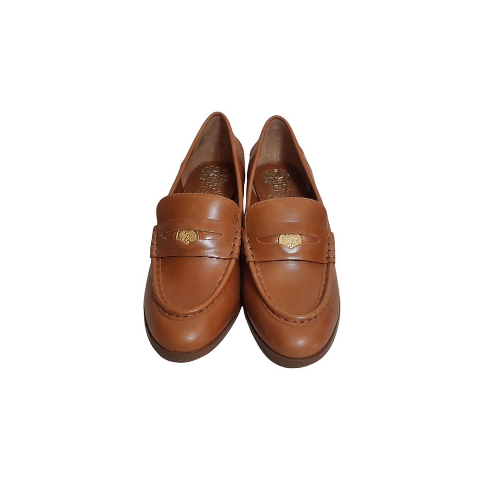 Vince Camuto Tan Leather Block Heel Loafers | Like New |