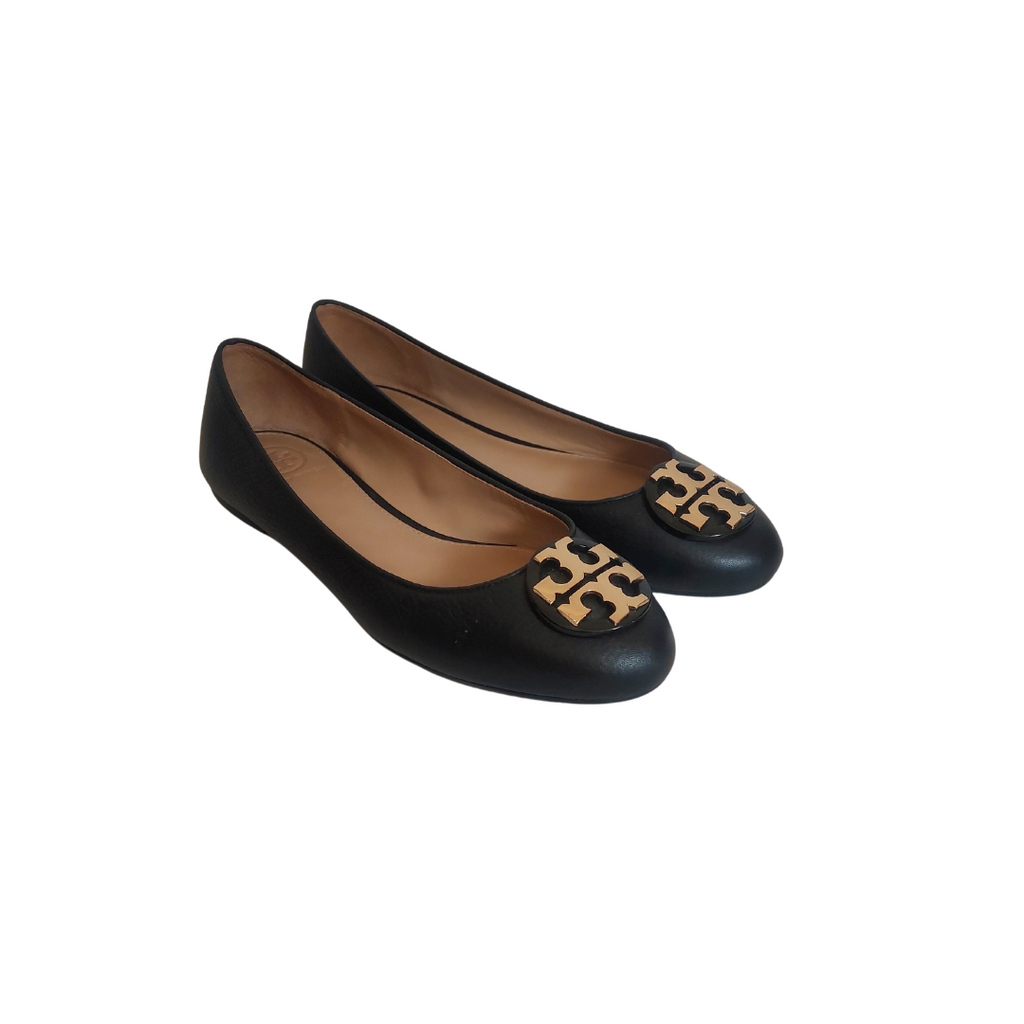 Tory Burch Black Claire Tumbled Leather Ballet Flats | Pre Loved |