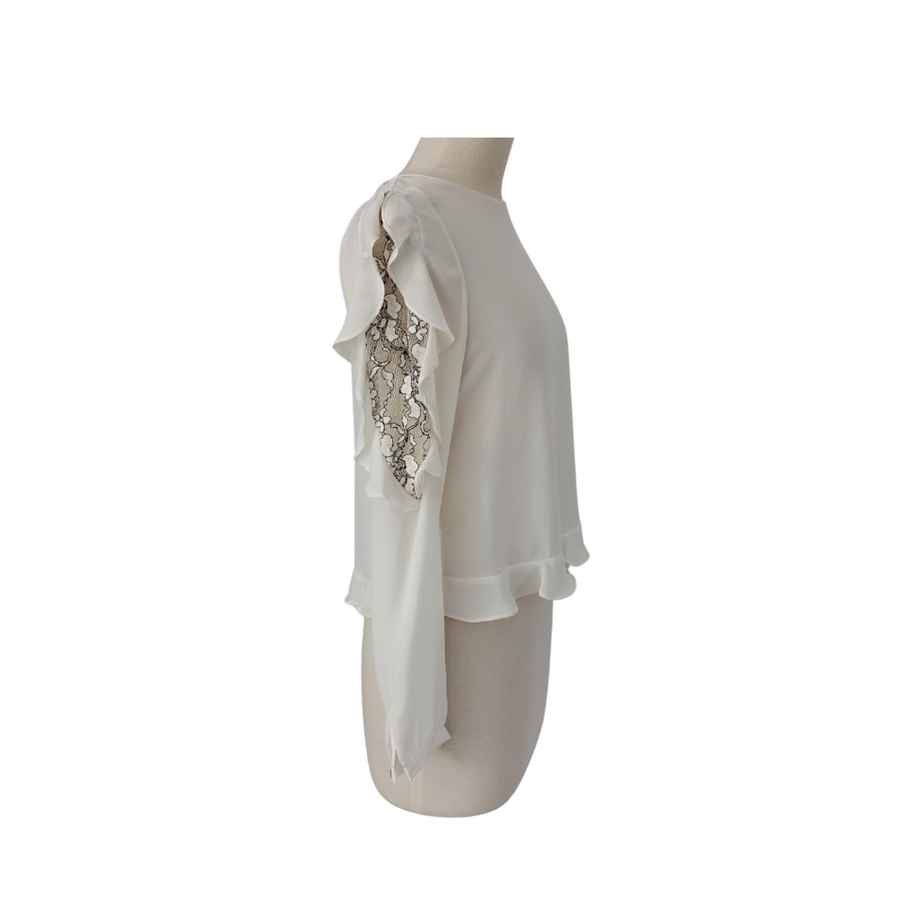 Zara Off White Semi Sheer Lace Trim Top | Gently Used |