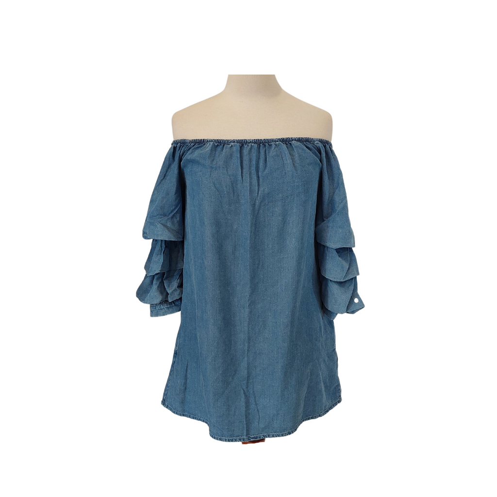 Zara Blue Soft Denim Ruffled Sleeves Butterfly Short Dress | Like New |