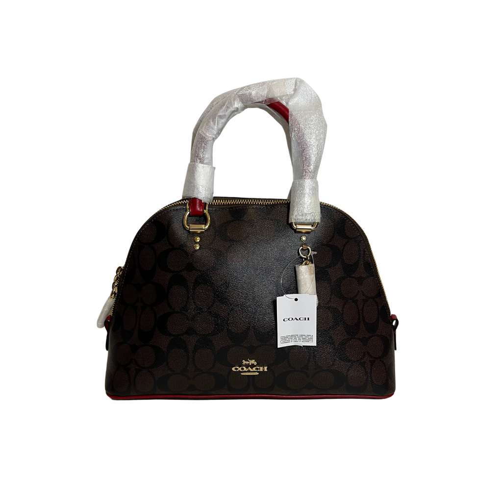 Coach Signature Coated Canvas & Red Leather Dome Satchel | Brand New |