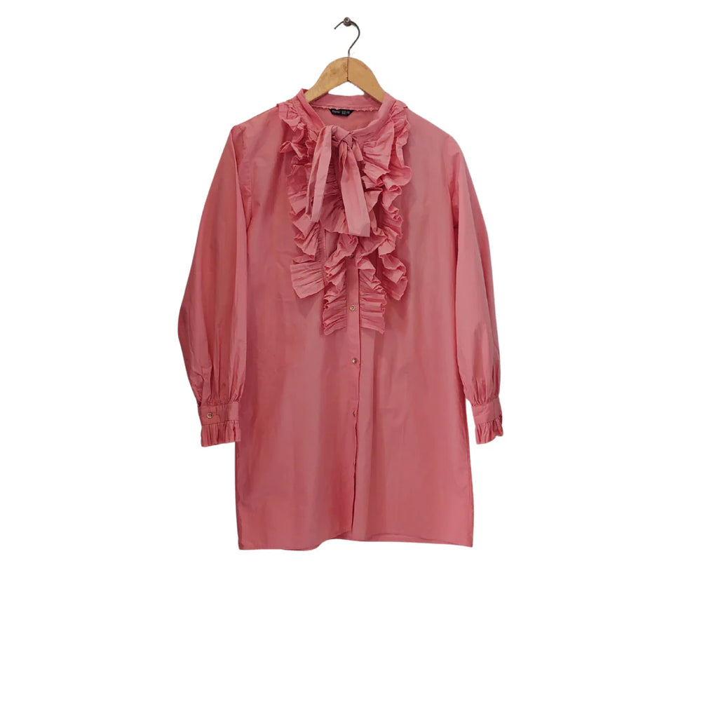 Iconic Pink Ruffled Button Down Shirt | Gently Used |