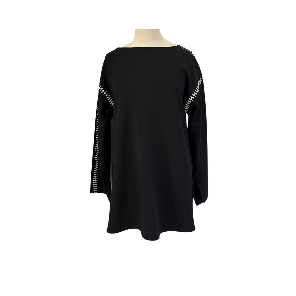 H&M Black & White Embroidered Shoulder Knit Tunic | Brand New |