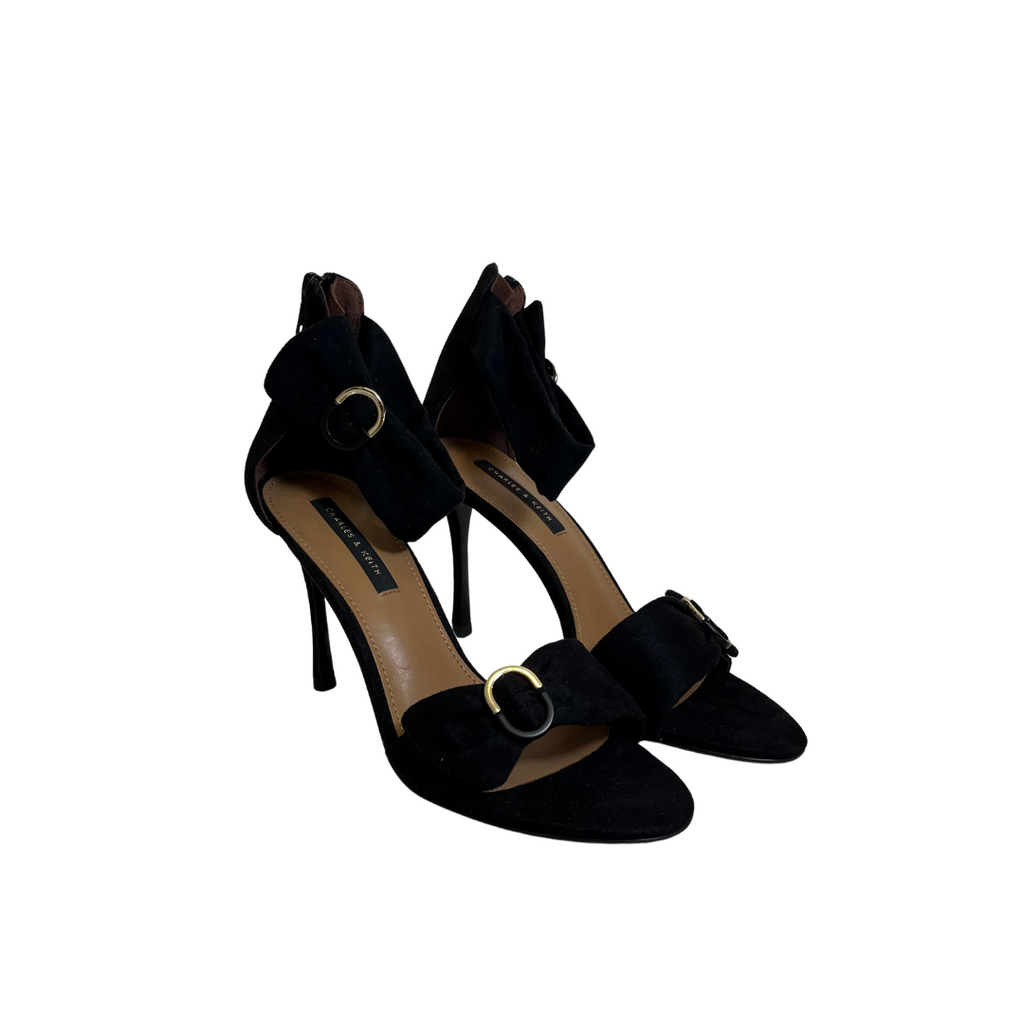 Charles & Keith Black Suede Zip-back Heels | Brand New |