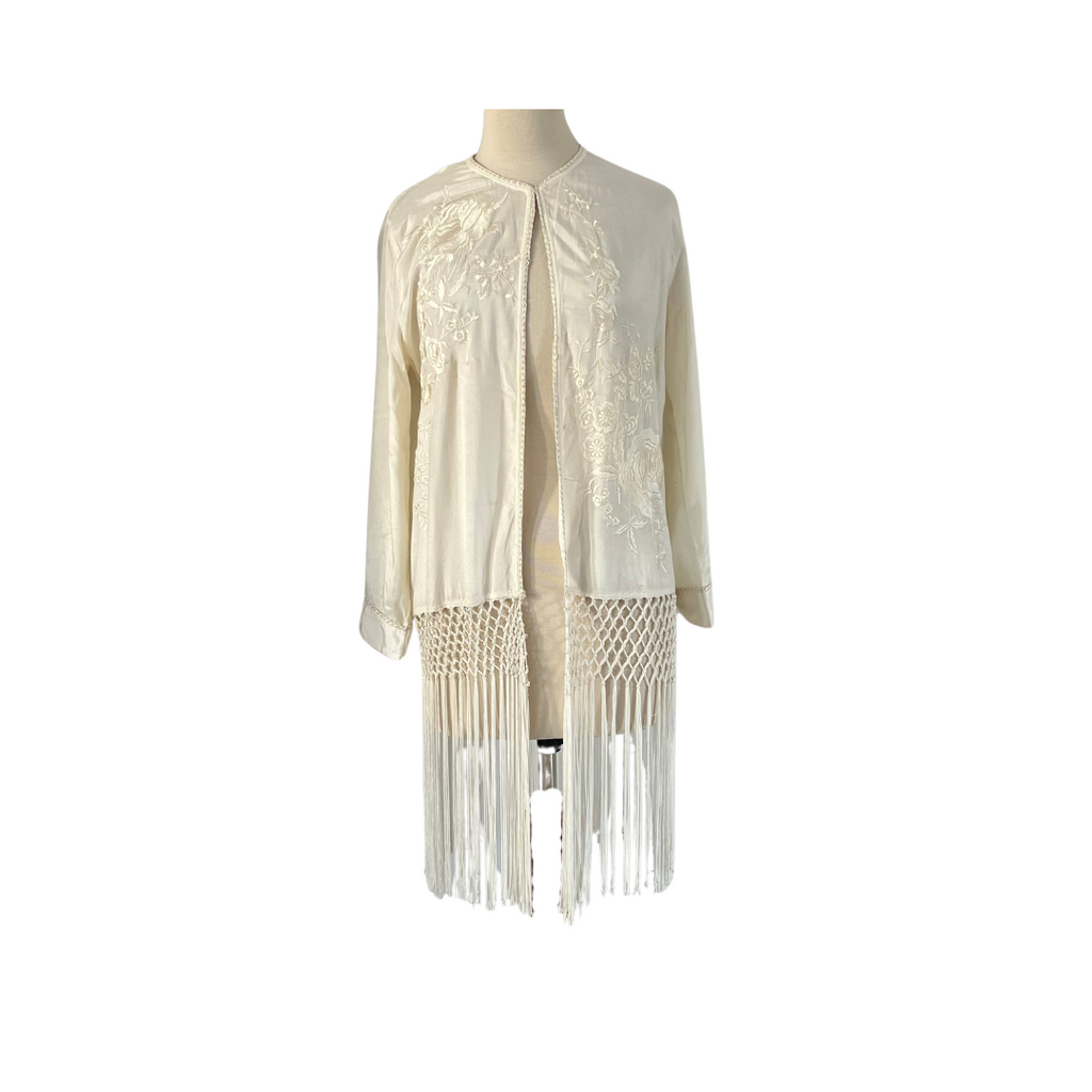 ZARA Cream Embroidered Fringe Cover-up | Pre Loved |