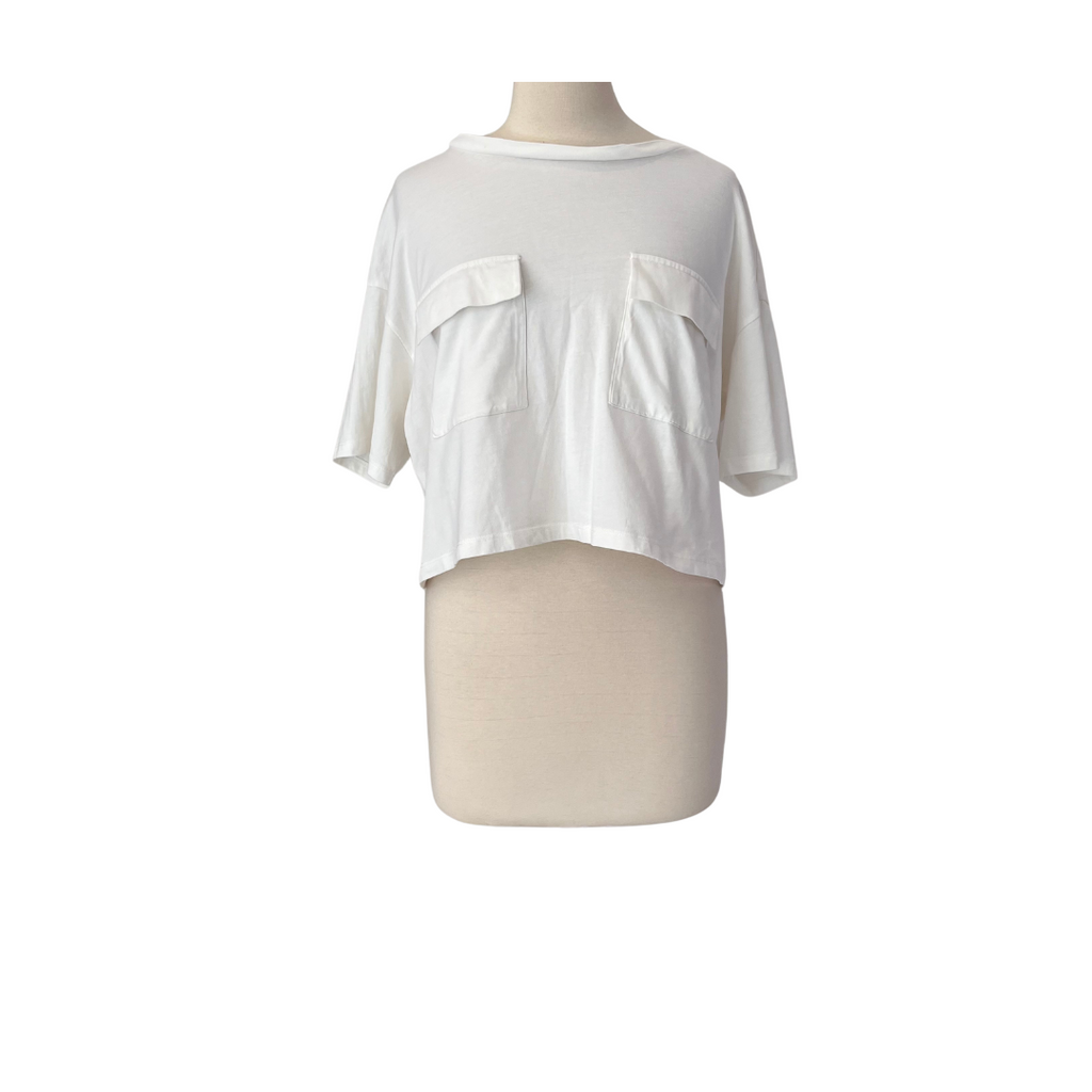 Mango White Front Pockets Cropped Tee | Like New |