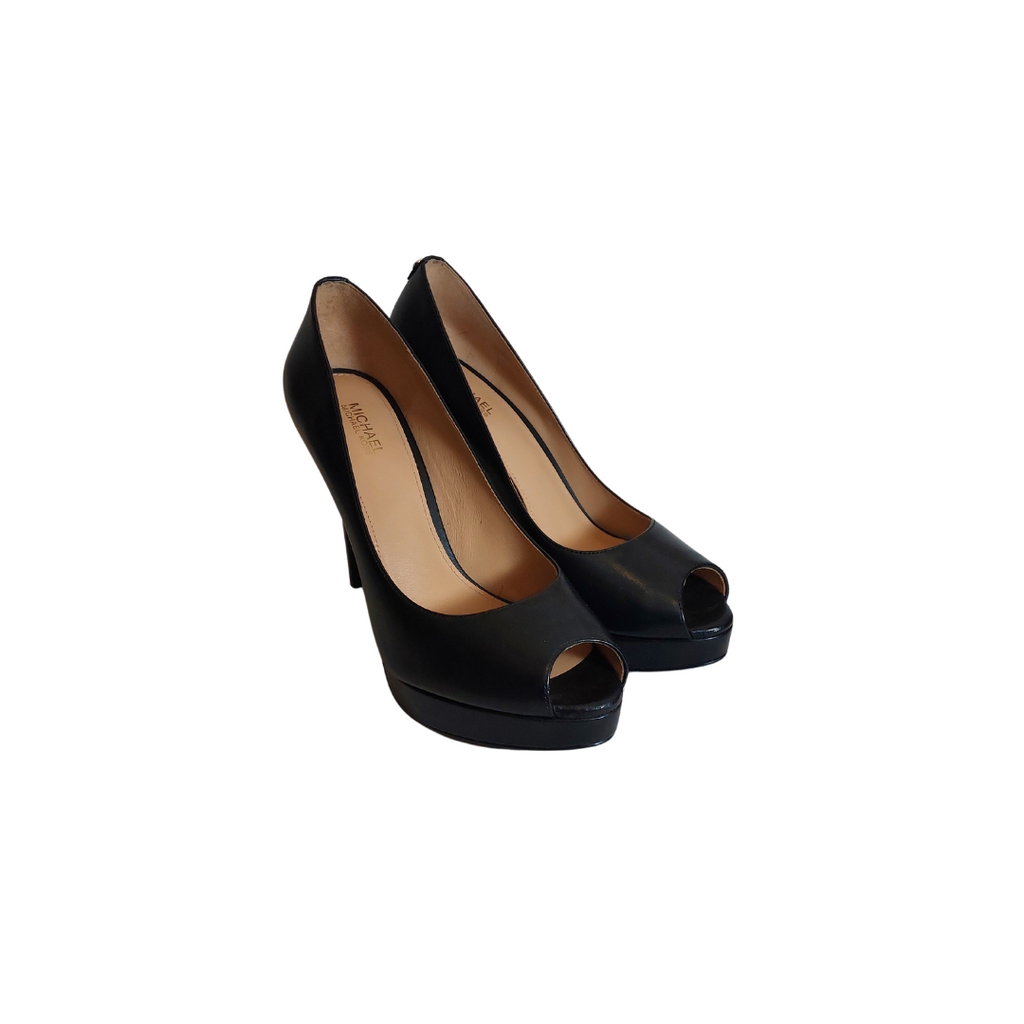 Michael Kors Black Leather 'Erika' Platform Peep-toe Pumps | Gently Used |