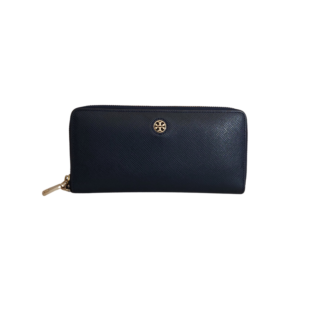 Tory Burch Navy Large Ziparound Travel Wallet Wristlet | Pre Loved |