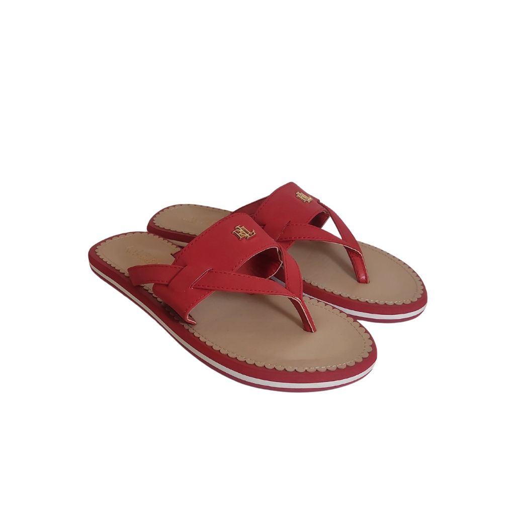 Ralph Lauren Red 'Rosalind' Leatherette Sandals | Like New |