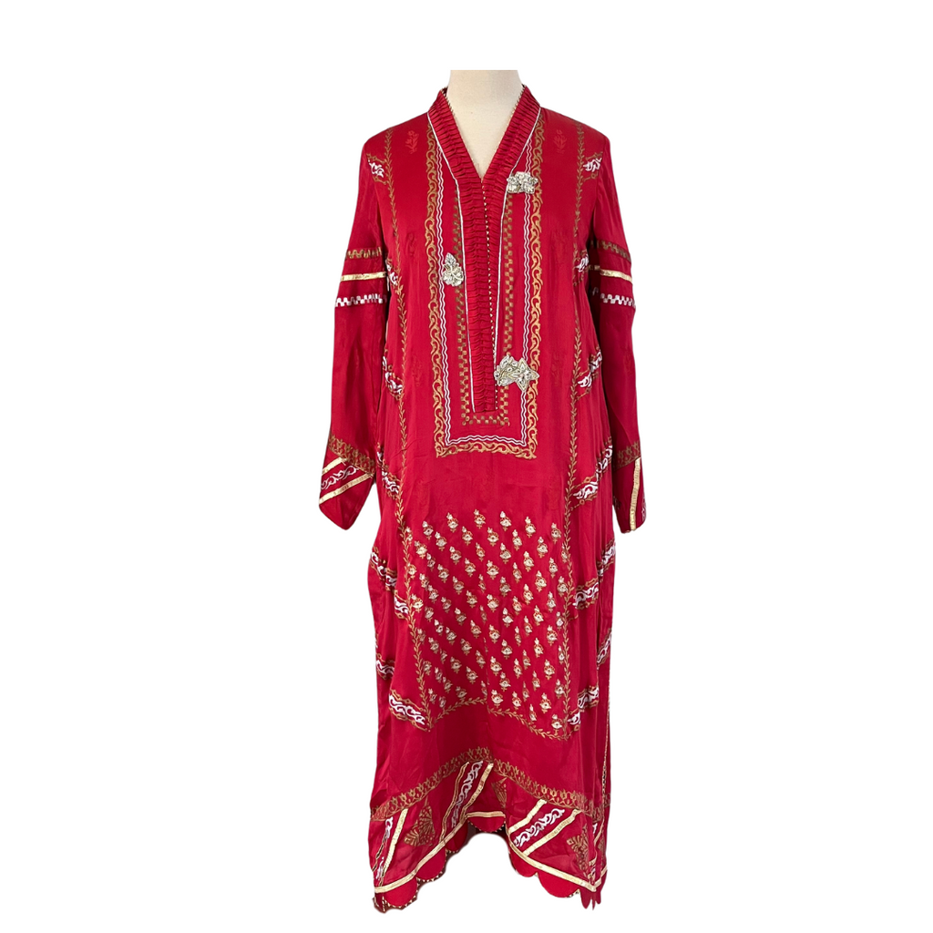 Annus Abrar Red Embroidered And Embellished Long Kurta | Pre Loved |