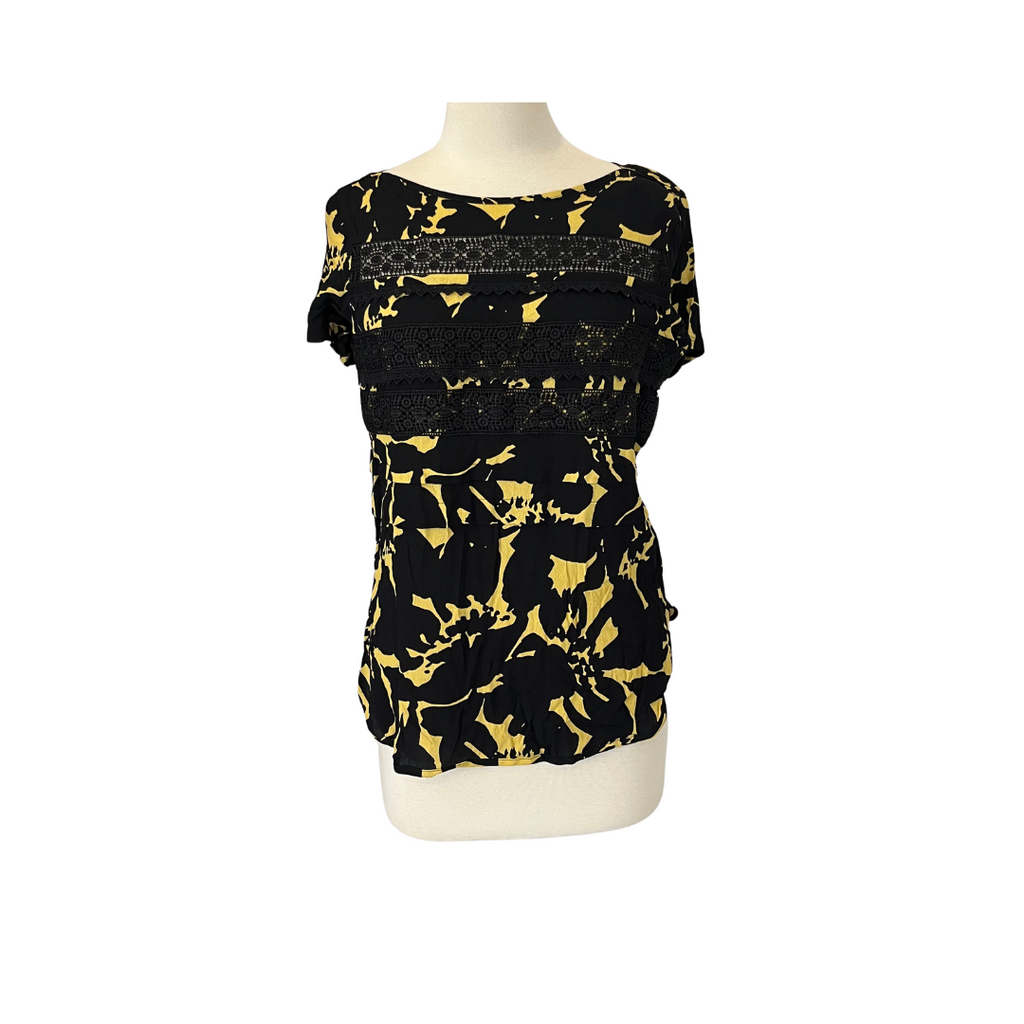 NEXT Black & Yellow Printed Lace Top | Brand New |