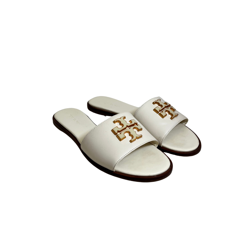 Tory Burch Ivory Leather Everly Slide Sandals | Pre Loved |