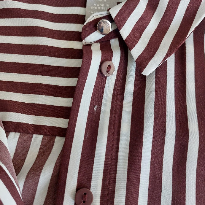 H&M Brown & White Striped Satin Colared Shirt | Gently Used |