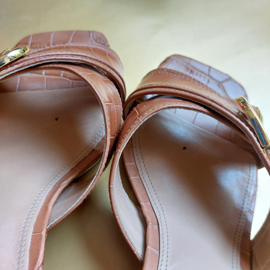 Dune Tan Leatherette Jenning Croc Textured Sandals | Pre Loved |