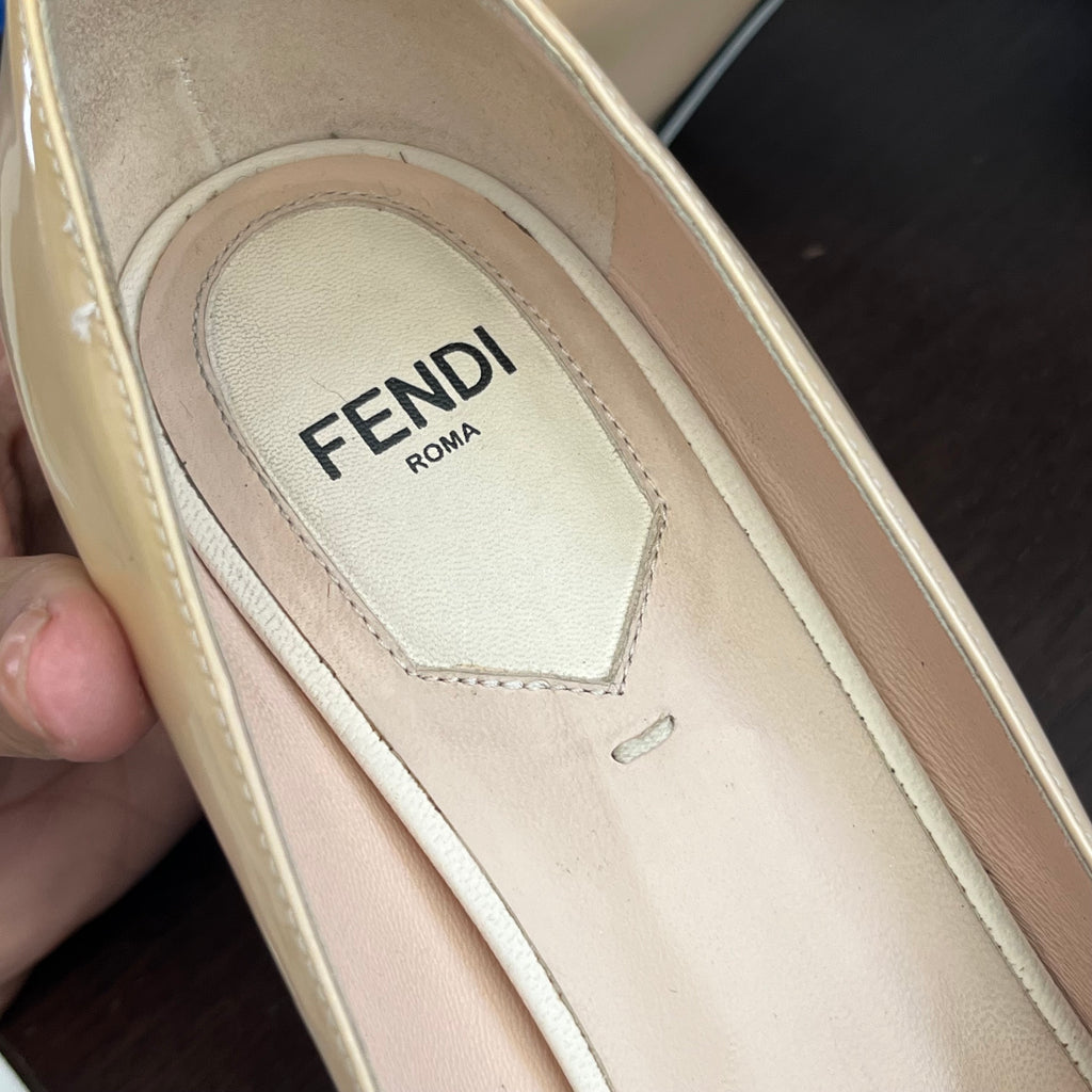 Fendi Beige Patent Leather Block Heels | Pre Loved |