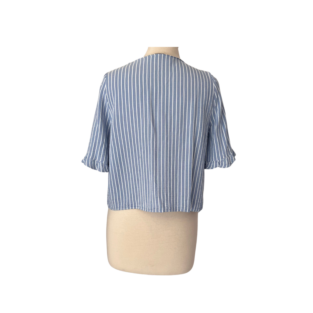 ZARA Blue & White Striped Crop Peasant Sleeves Top | Like New |