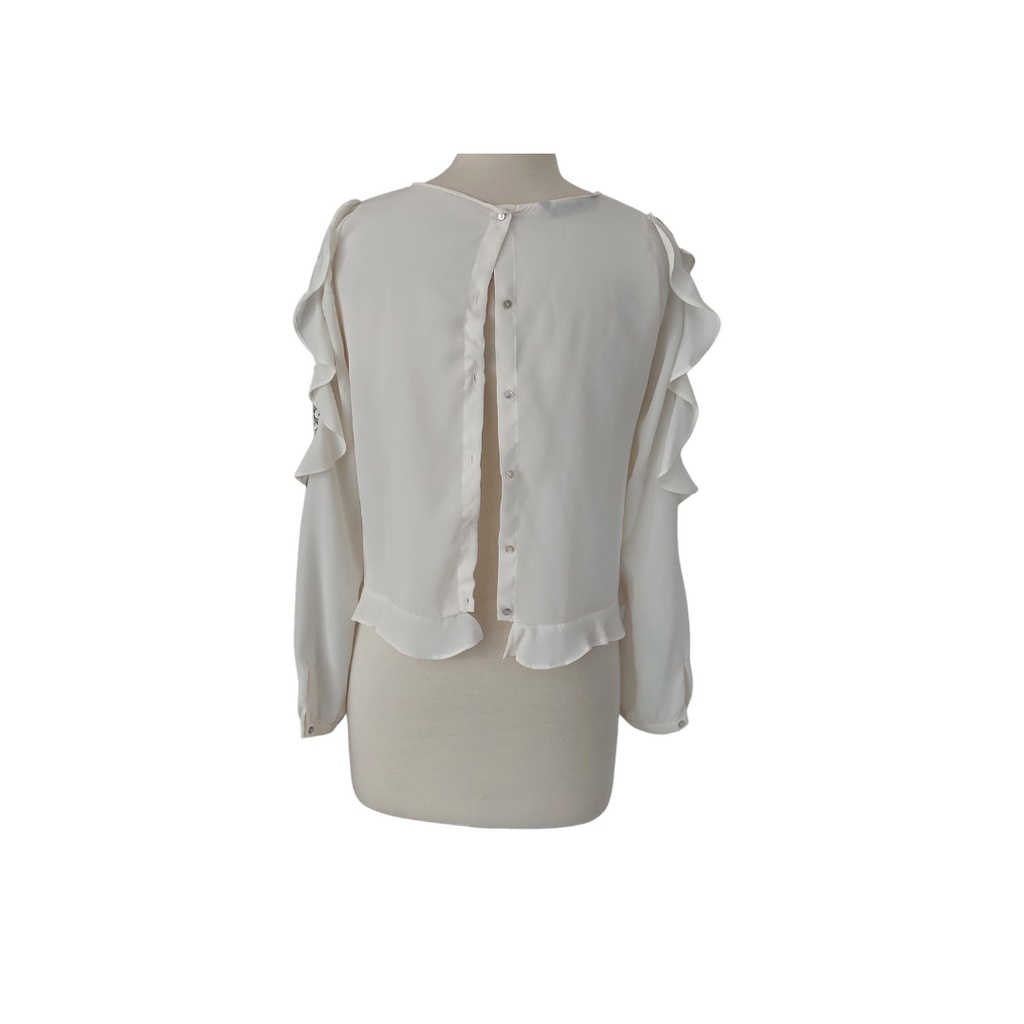 Zara Off White Semi Sheer Lace Trim Top | Gently Used |