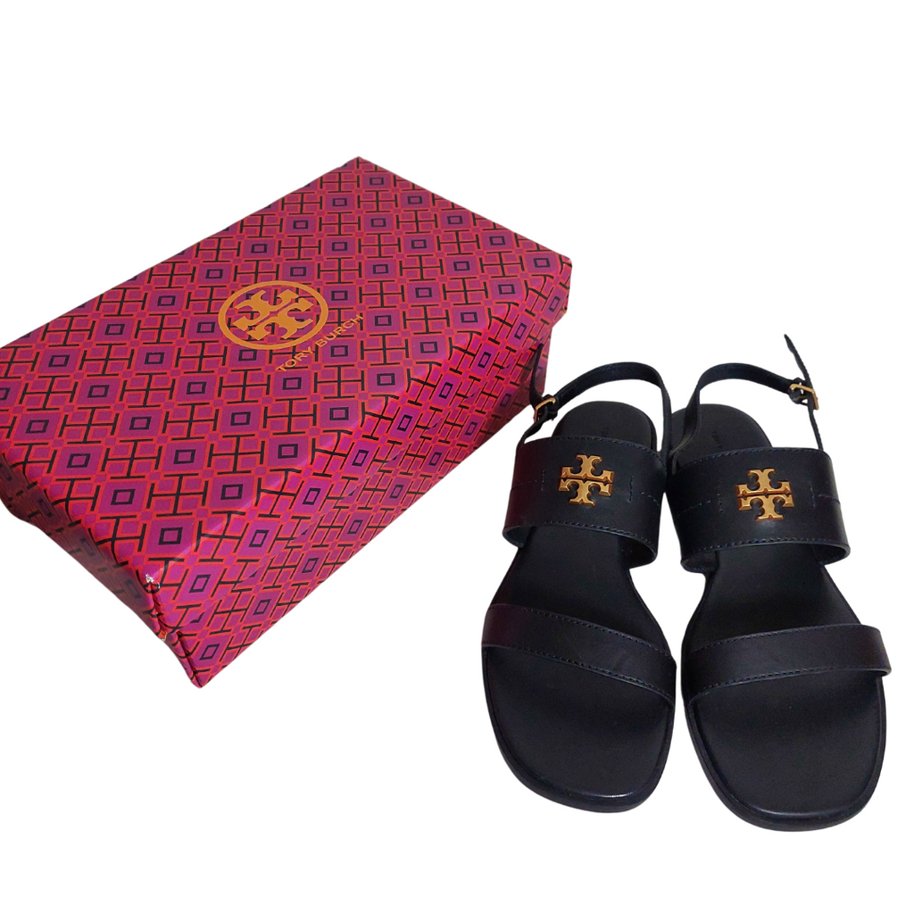 Tory Burch Black Leather Mini Everly Back-strap Sandals | Brand New |