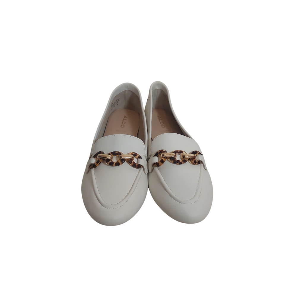 ALDO White Brown Chain Link Loafers | Brand New |