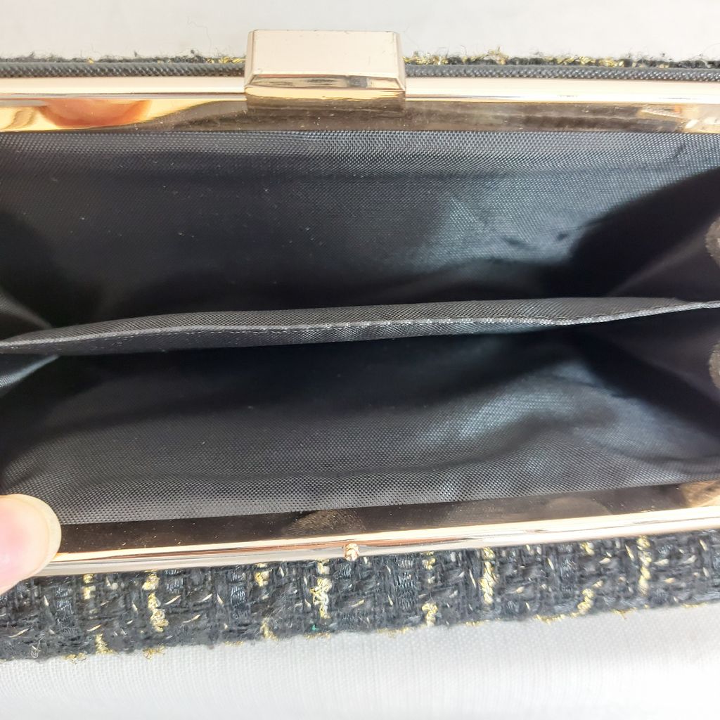 River Island Black Tweed & Gold Large Wallet Clutch | Brand New |