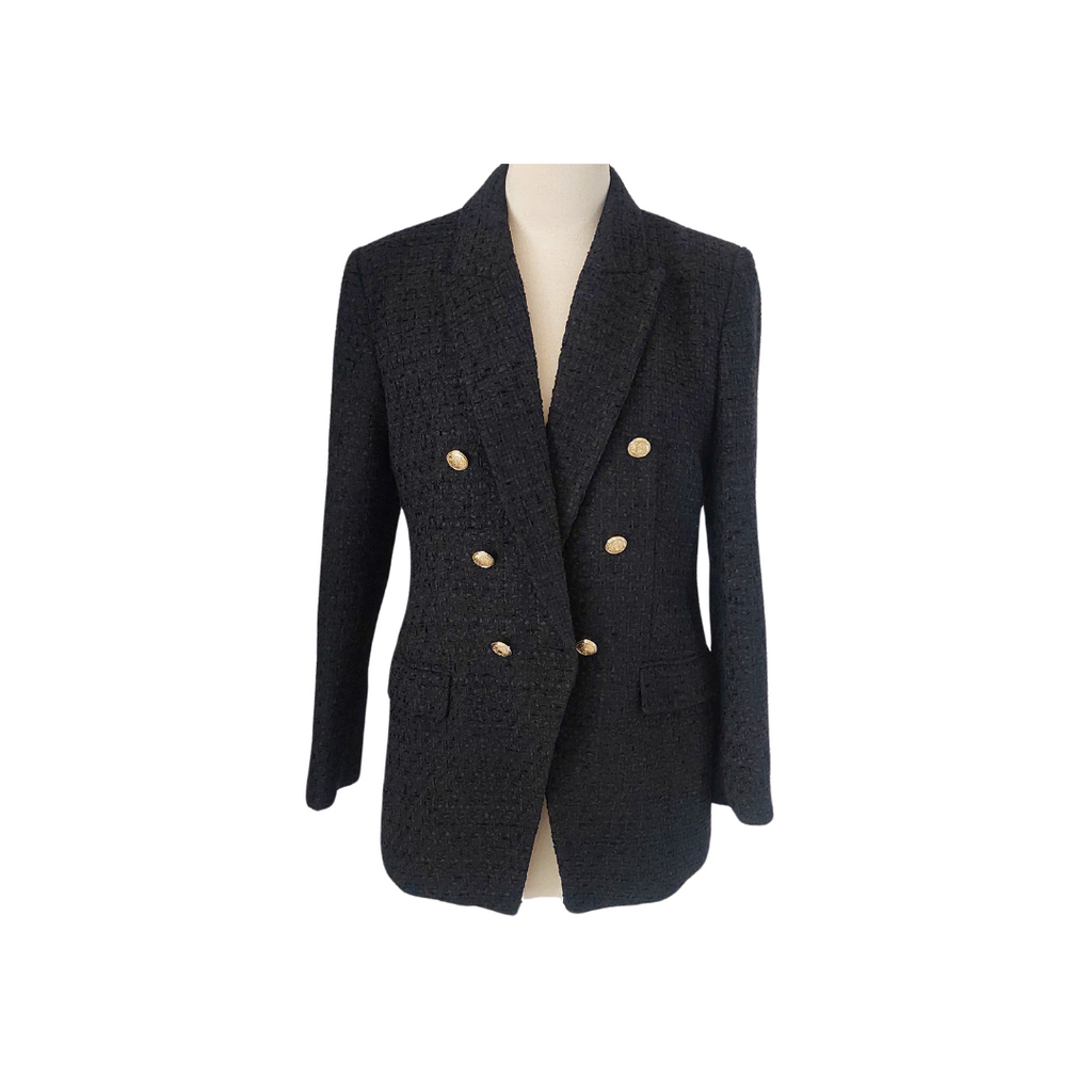 ZARA Black Tweed Gold Buttons Blazer | Brand New |