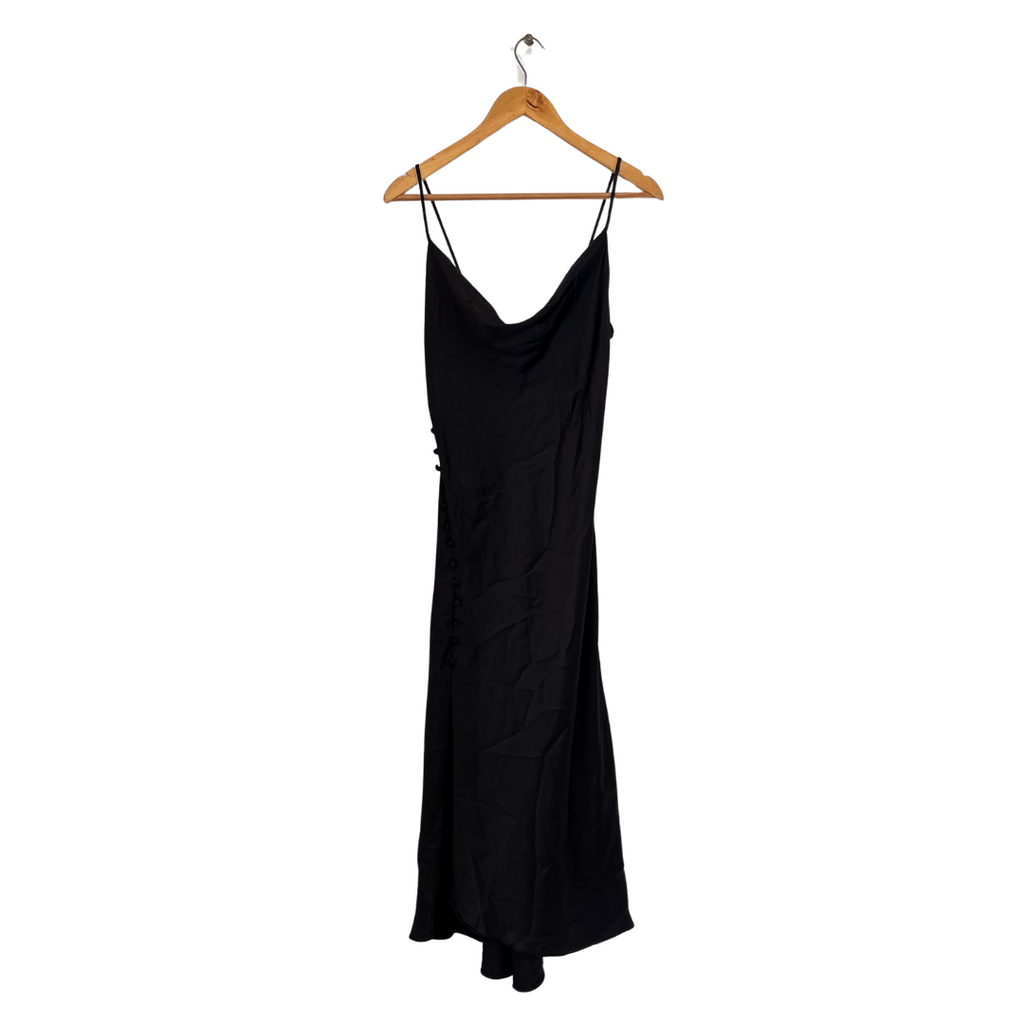 Zara Black Satin Side Slit Slip Dress | Pre Loved |