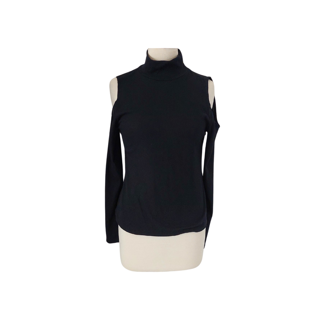 ZARA Black Cold-shoulder Ribbed High-neck Top | Gently Used |