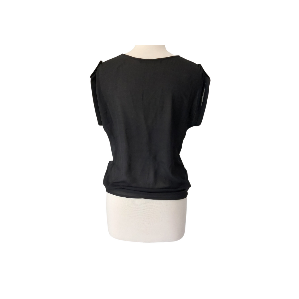 ZARA Black Sheer Studded Shoulders Cap-sleeves Top | Brand New |