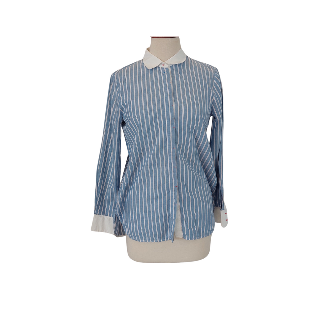 Zara Blue & White Striped Button Down Shirt | Pre Loved |