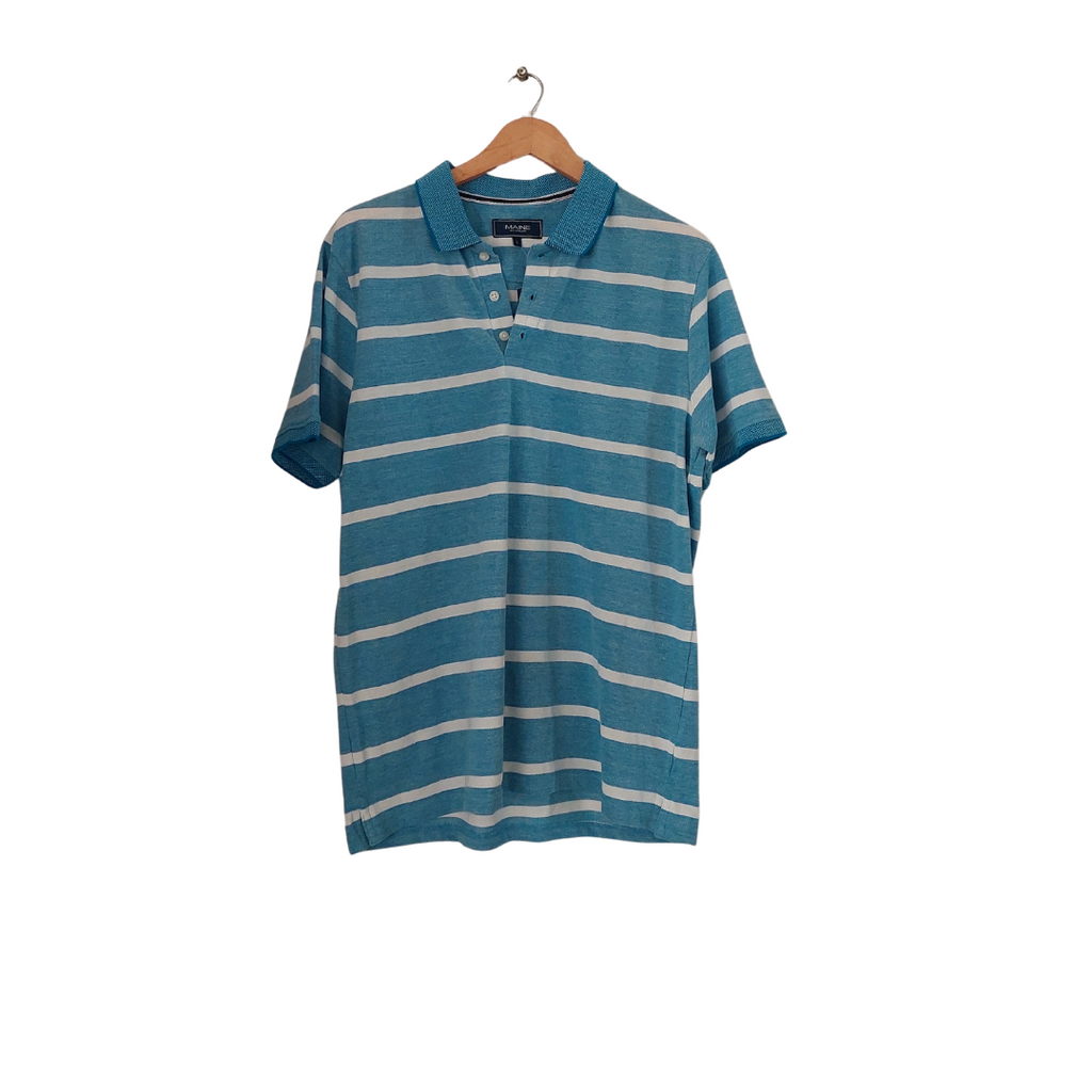 Maine Men's Blue & White Striped Polo Shirt | Brand New |