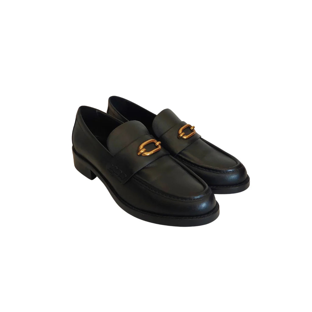 Massimo Dutti Black Buckle Leather Loafers | Gently Used |