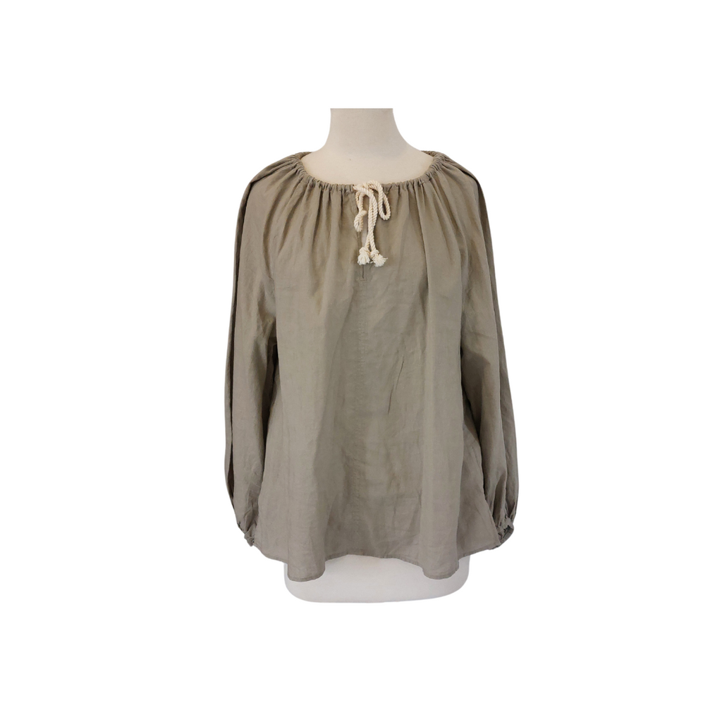 H&M Grey Linen Balloon Sleeve Blouse | Gently Used |