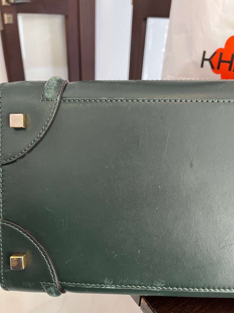 Celine Dark Green Leather Large Luggage Tote Bag | Pre Loved |