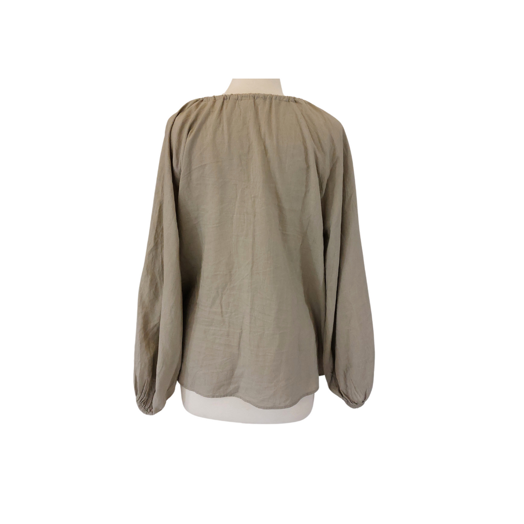 H&M Grey Linen Balloon Sleeve Blouse | Gently Used |