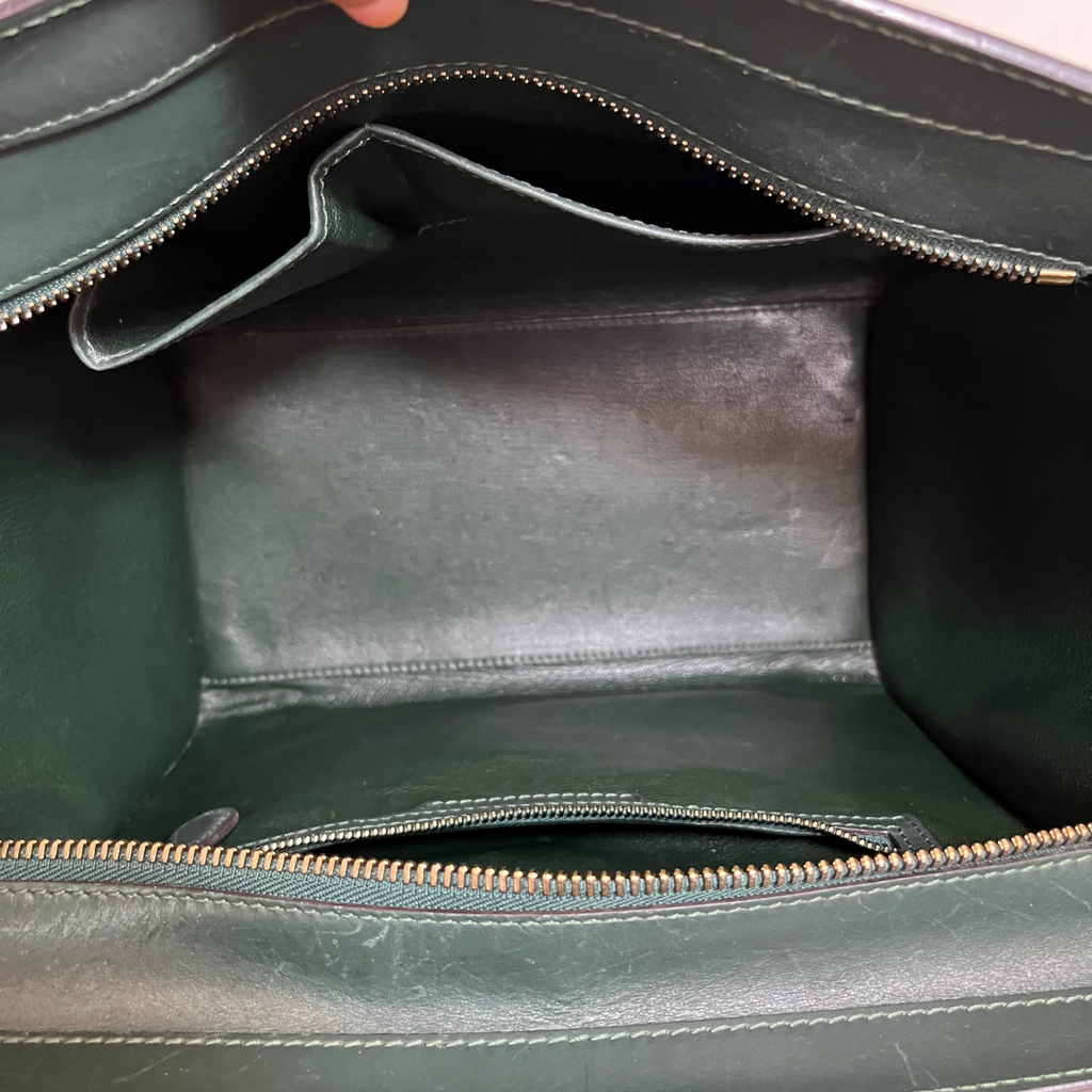 Celine Dark Green Leather Large Luggage Tote Bag | Pre Loved |