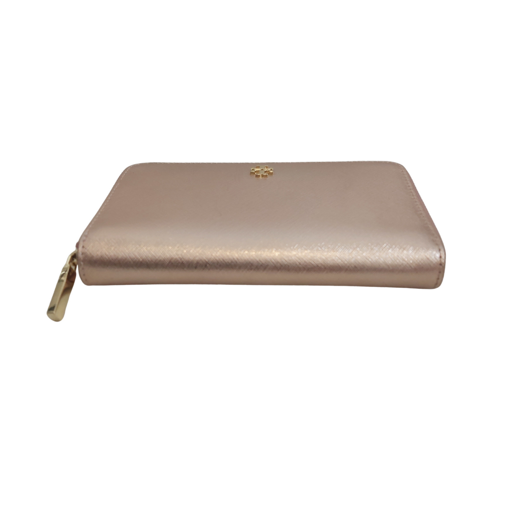 Tory Burch Rose Gold Leather Ziparound Wallet | Pre Loved |