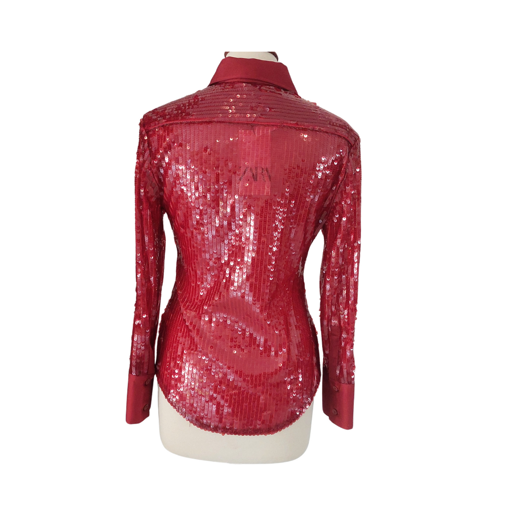 ZARA Red Sequin Satin Collared Shirt | Brand New |