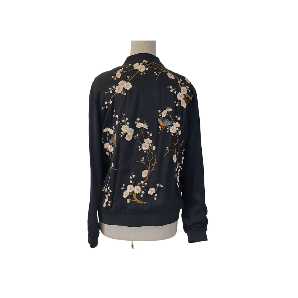 ZARA Black Satin Embroidered Bomber Jacket | Pre Loved |