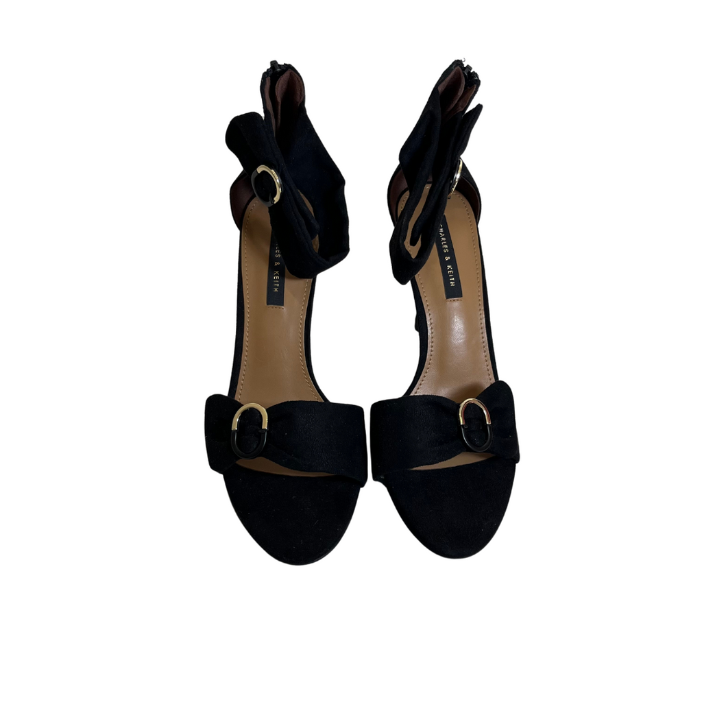 Charles & Keith Black Suede Zip-back Heels | Brand New |