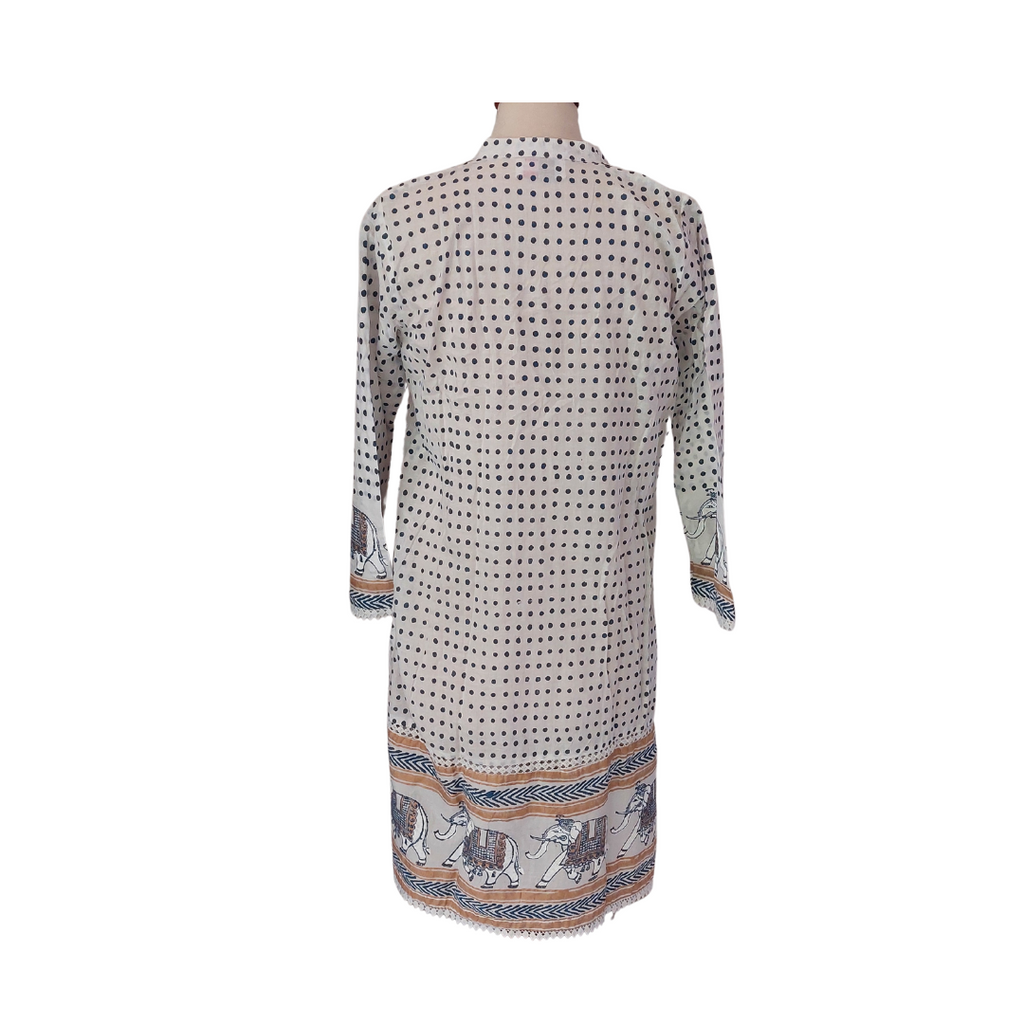 Blocked White Polka Dot Block Print & Elephant Rilli Kurta | Pre Loved |