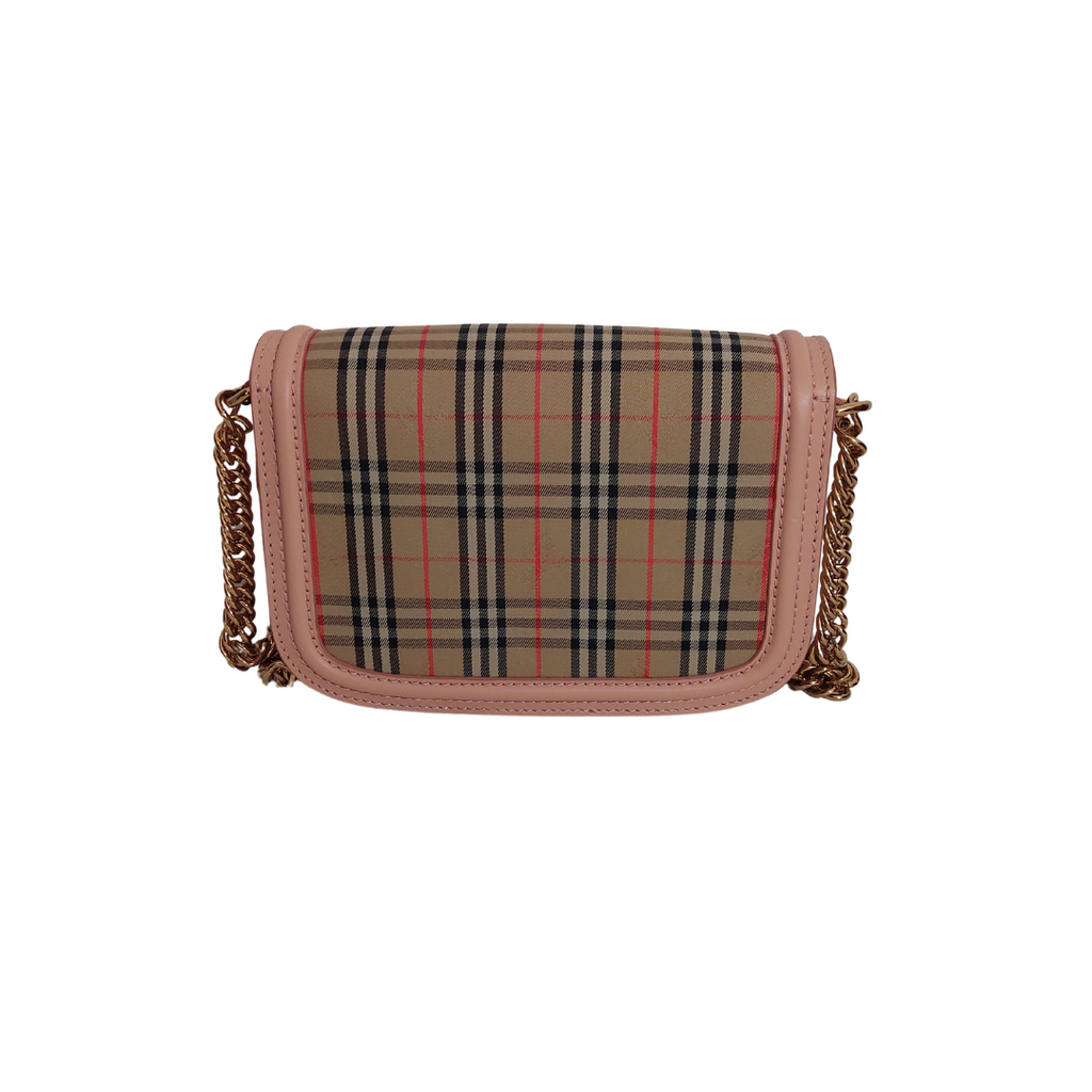 Burberry Pink Leather & Signature Check Link Shoulder Bag | Brand New |