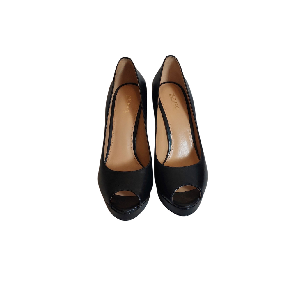 Michael Kors Black Leather 'Erika' Platform Peep-toe Pumps | Gently Used |