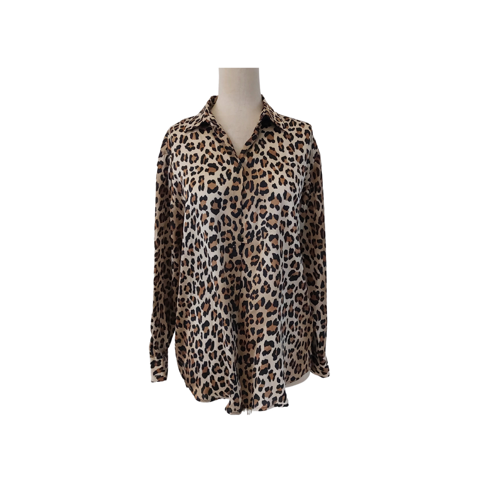 ZARA Cheetah Print Satin Collared Shirt | Gently Used | | Secret Stash