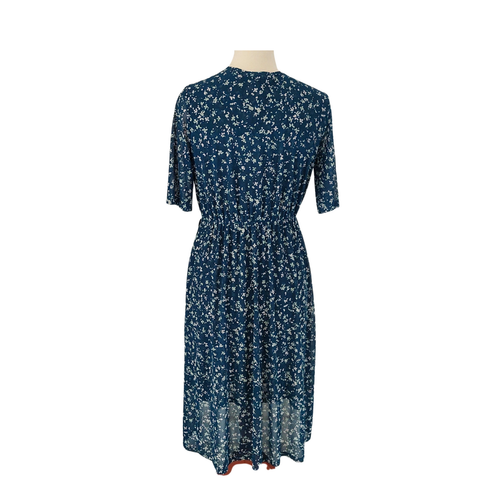 Hawthorn Blue Printed V-neck Cross-over Dress | Brand New |